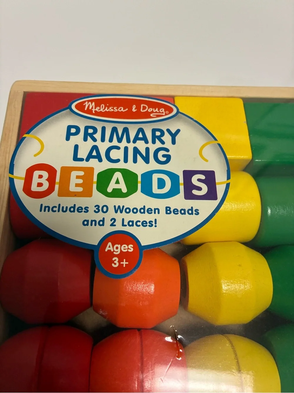 Melissa & Doug Rainbow Wooden Lacing Beads - Red Orange Yellow Green Blue Purple